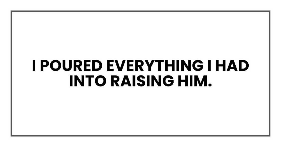 I poured everything I had into raising him. I poured everything I had into raising him.