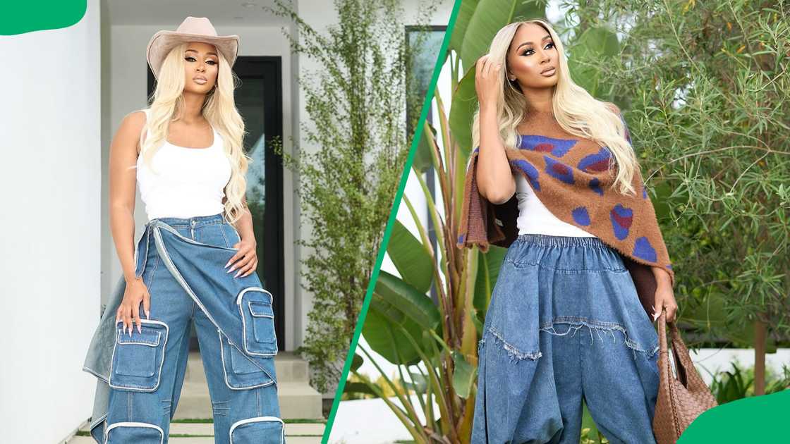 Melody Holt looking stylish in different denim pants.