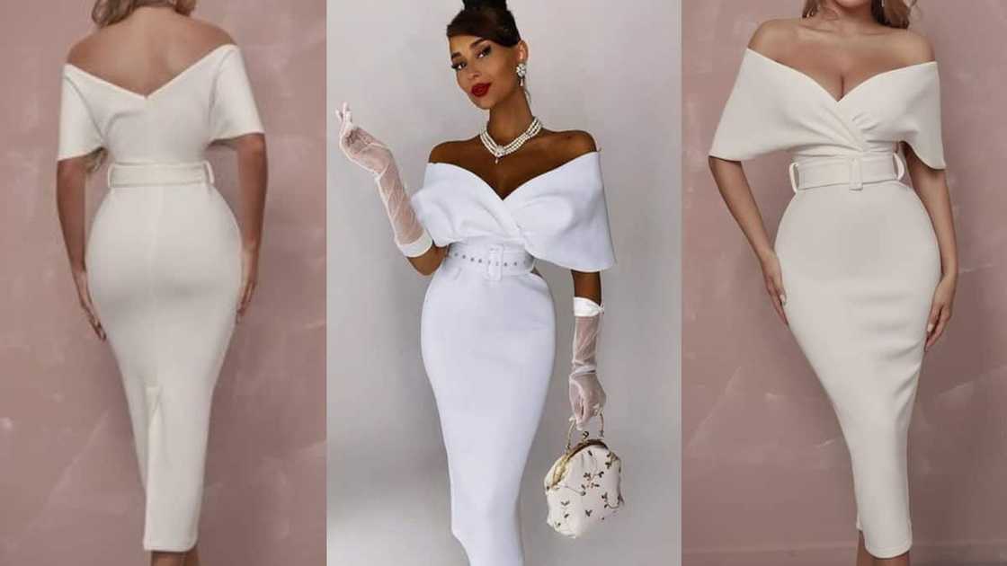 Off-shoulder surplice front buckle belted gown Off-shoulder surplice front buckle belted gown