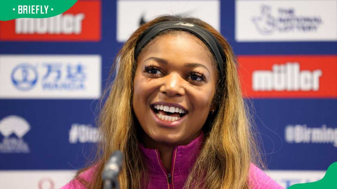 Gabrielle at a press conference ahead of the 2022 Muller Birmingham Diamond League Gabrielle at a press conference ahead of the 2022 Muller Birmingham Diamond League