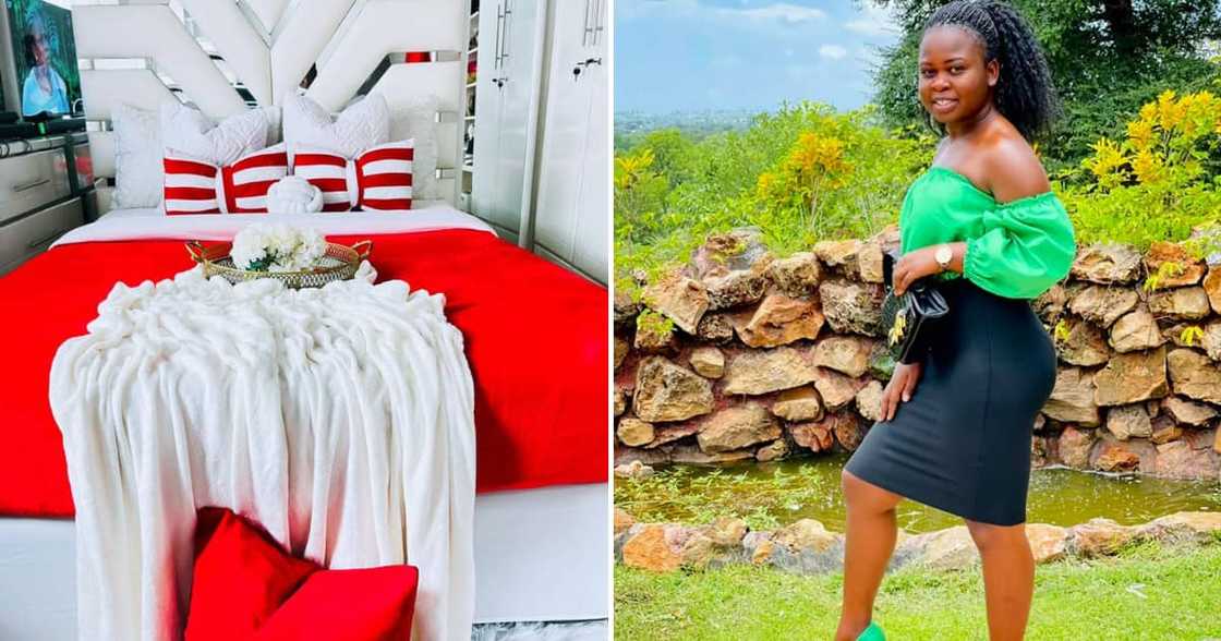 The lady showed off her bedroom The lady showed off her bedroom