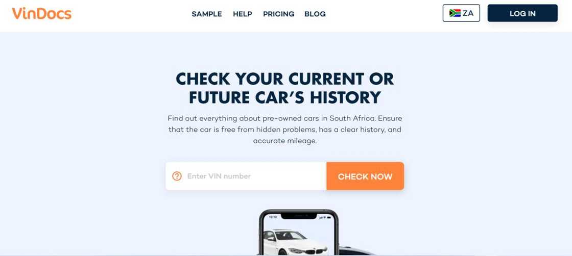 A screenshot of the Vehicle Check website