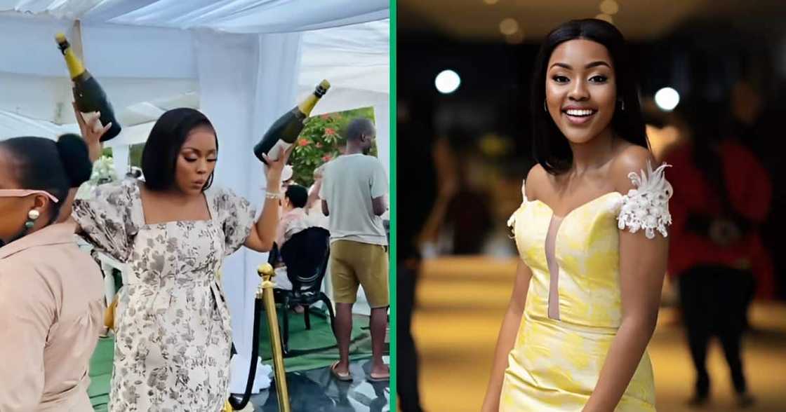 A woman shared a funny video of herself dancing enthusiastically with two champagne bottles at a family event A woman shared a funny video of herself dancing enthusiastically with two champagne bottles at a family event