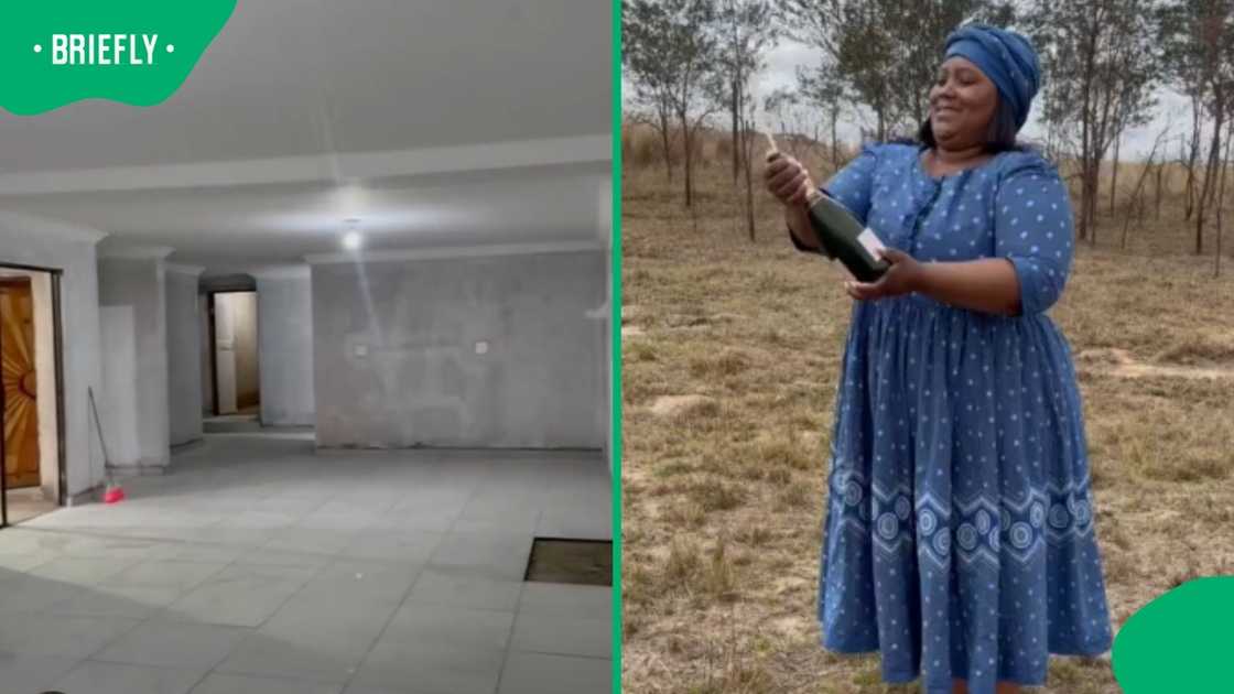 A woman shows off home's interior as they continue to do construction.