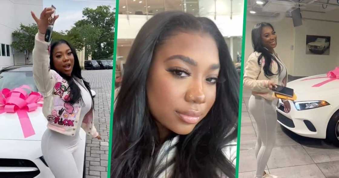 After months of saving, a woman finally gets a Mercedes Benz. After months of saving, a woman finally gets a Mercedes Benz.