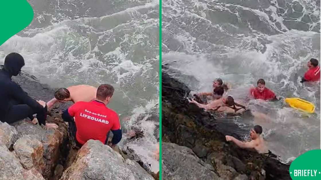 A group of lifesaving students trained in rough seas, which shocked South Africans. A group of lifesaving students trained in rough seas, which shocked South Africans.