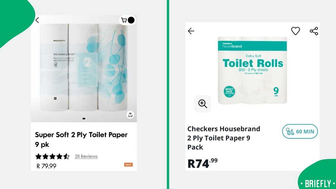 Toilet paper rolls listed at two retailers