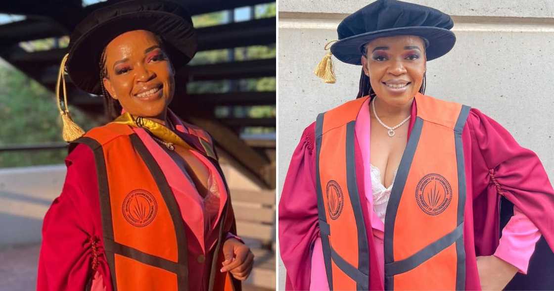 A lady who obtained her doctoral degree in chemistry is thrilled about the achievement A lady who obtained her doctoral degree in chemistry is thrilled about the achievement