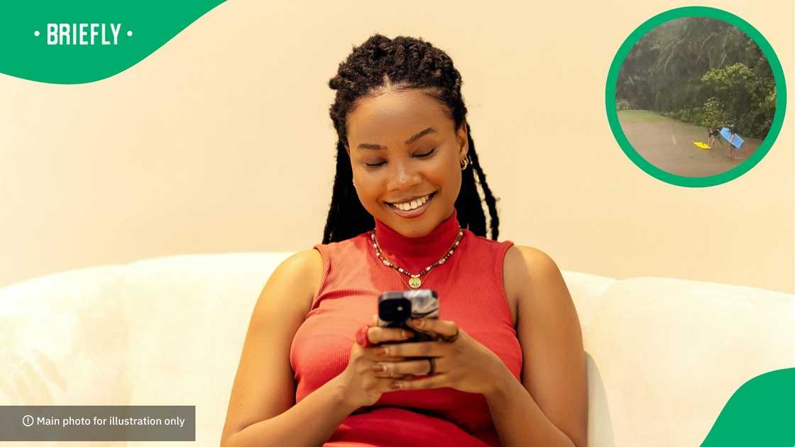 Rain poured down as they displayed their surfing skills on the grass during the heavy KZN storms Rain poured down as they displayed their surfing skills on the grass during the heavy KZN storms