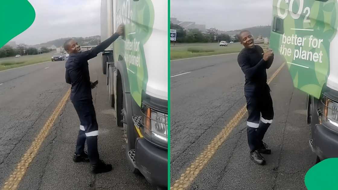 A trucker driver's captured in a heartwarming TikTok video