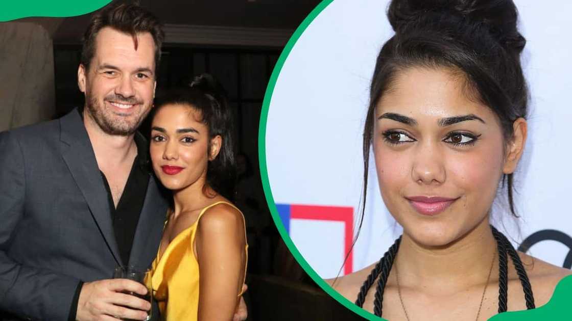 Jim Jefferies and Tasie Lawrence posing for a photo at the Regency Village Theatre (L). Jim Jefferies' wife attending the Children Mending Hearts Style (R) Jim Jefferies and Tasie Lawrence posing for a photo at the Regency Village Theatre (L). Jim Jefferies' wife attending the Children Mending Hearts Style (R)