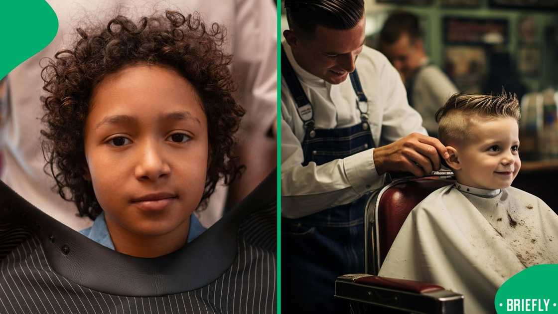 The image on the right showed a boy getting a trim at a barbershop The image on the right showed a boy getting a trim at a barbershop