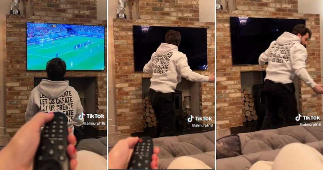 Woman turns off TV during soccer game Woman turns off TV during soccer game