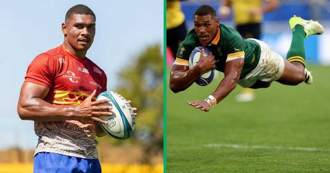 Damian Willemse wore the same kit from the RWC final, at the trophy tour Damian Willemse wore the same kit from the RWC final, at the trophy tour