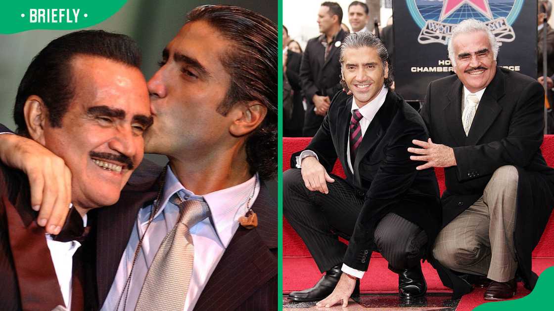 Mexican Ranchero singer Vicente Fernandez is kissed by his son Alejandro. Vicente Fernandez poses with his son Alejandro Fernandez, who is honored with a Star On The Walk Of Fame. Mexican Ranchero singer Vicente Fernandez is kissed by his son Alejandro. Vicente Fernandez poses with his son Alejandro Fernandez, who is honored with a Star On The Walk Of Fame.