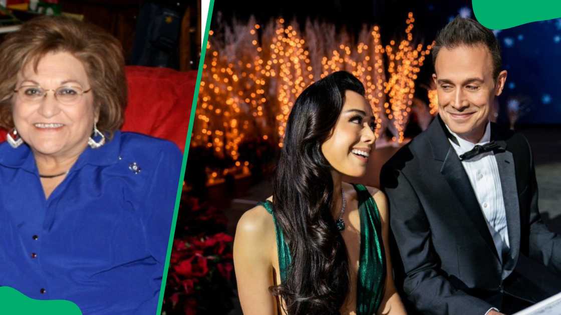 Angelina Chavez Torres (L). Aimee and Freddie on Christmas with You as Angelina and Miguel, respectively (R)