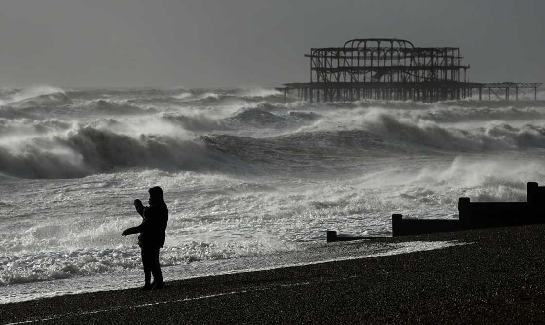 Stormy seas at Brighton, southern England in February 2022 when Storm Eunice brought high winds across the country Stormy seas at Brighton, southern England in February 2022 when Storm Eunice brought high winds across the country