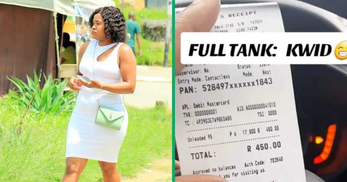 Woman shares reciepts of filling up her tank. Woman shares reciepts of filling up her tank.