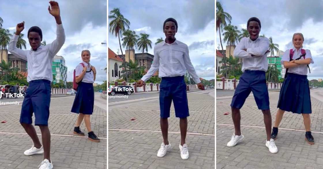 African Tiktokker @jaymondy and his lady got their old school uniforms out and showed their high school romance African Tiktokker @jaymondy and his lady got their old school uniforms out and showed their high school romance