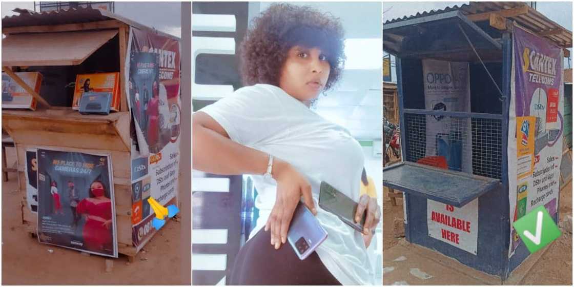 Nigerian lady inspires social media users as she shares before and after photos of her kiosk Nigerian lady inspires social media users as she shares before and after photos of her kiosk