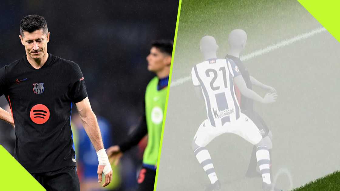 Robert Lewandowski's early goal against Real Sociedad in Sunday's La Liga clash was wrongly ruled out for offside. Robert Lewandowski's early goal against Real Sociedad in Sunday's La Liga clash was wrongly ruled out for offside.