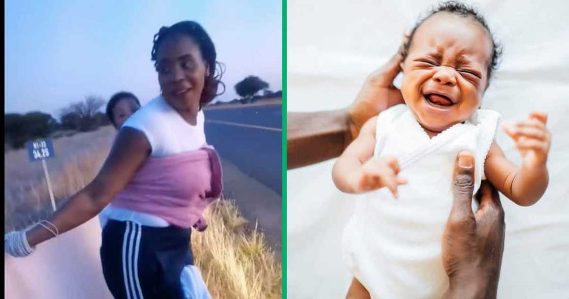 A mother stopped her baby from crying by stopping on the roadside