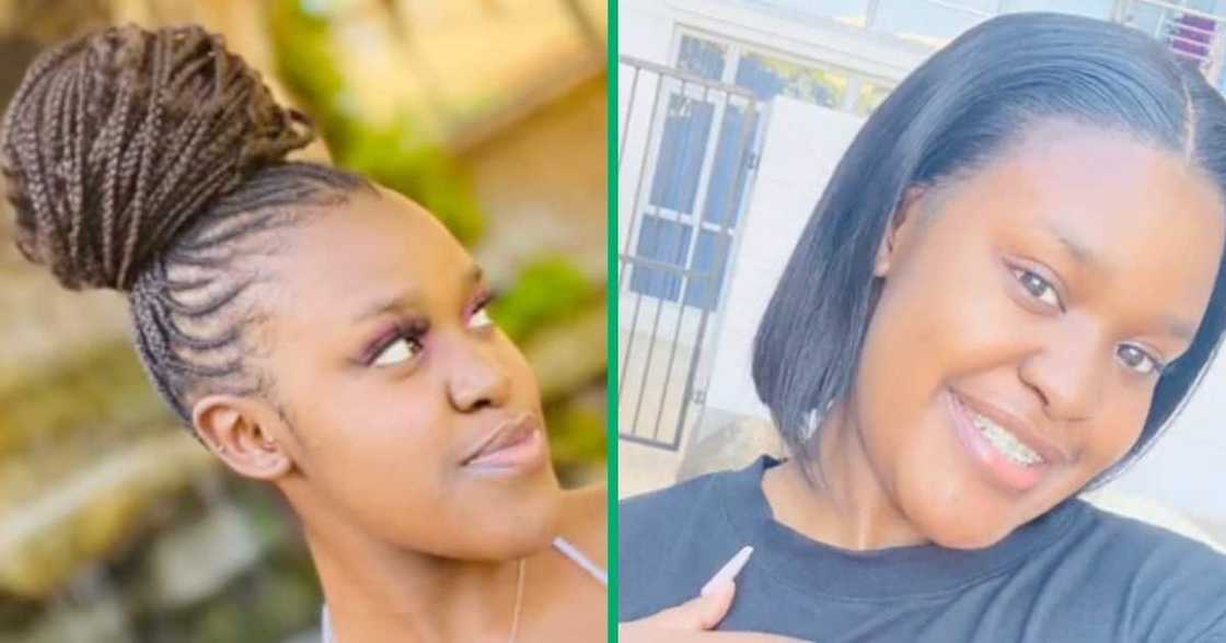 Young woman shows jaw transformation Young woman shows jaw transformation