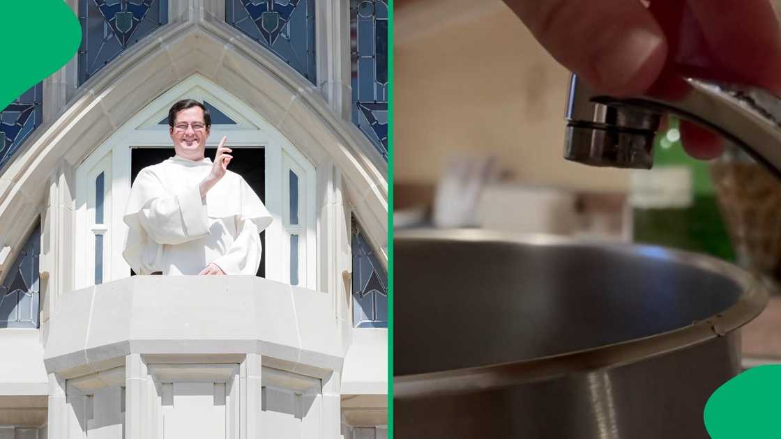 A Catholic priest showed how he made holy water.