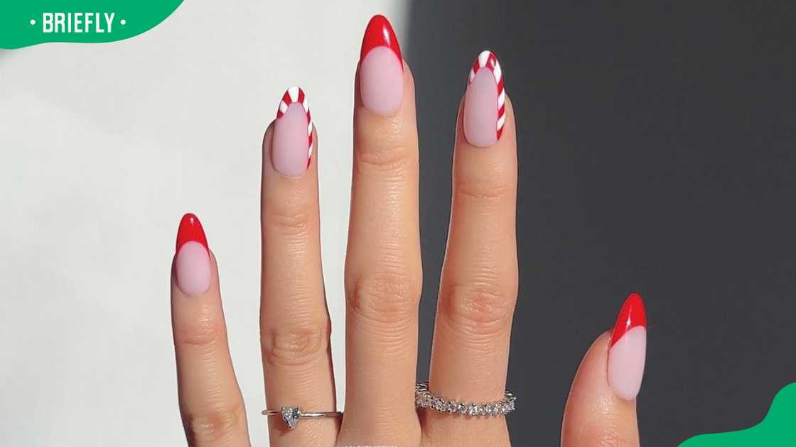 Candy cane french tips nails