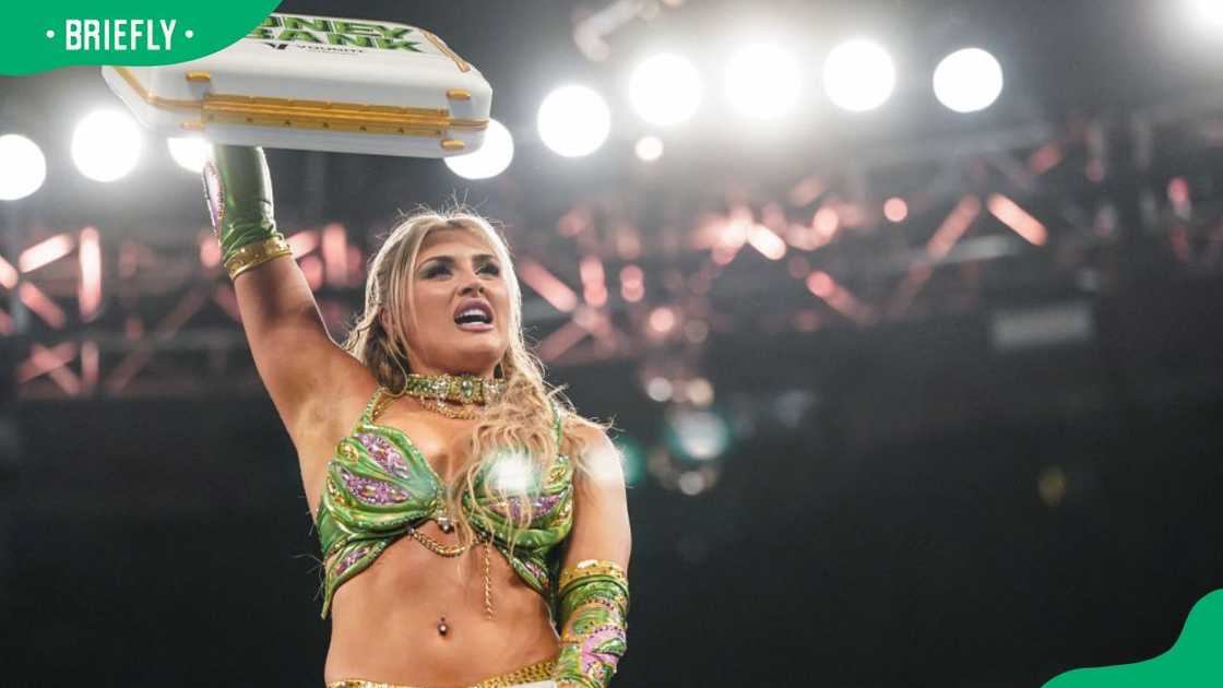 Former gymnast Tiffany Stratton during the 2024 Money in the Bank match at Scotiabank Arena Former gymnast Tiffany Stratton during the 2024 Money in the Bank match at Scotiabank Arena