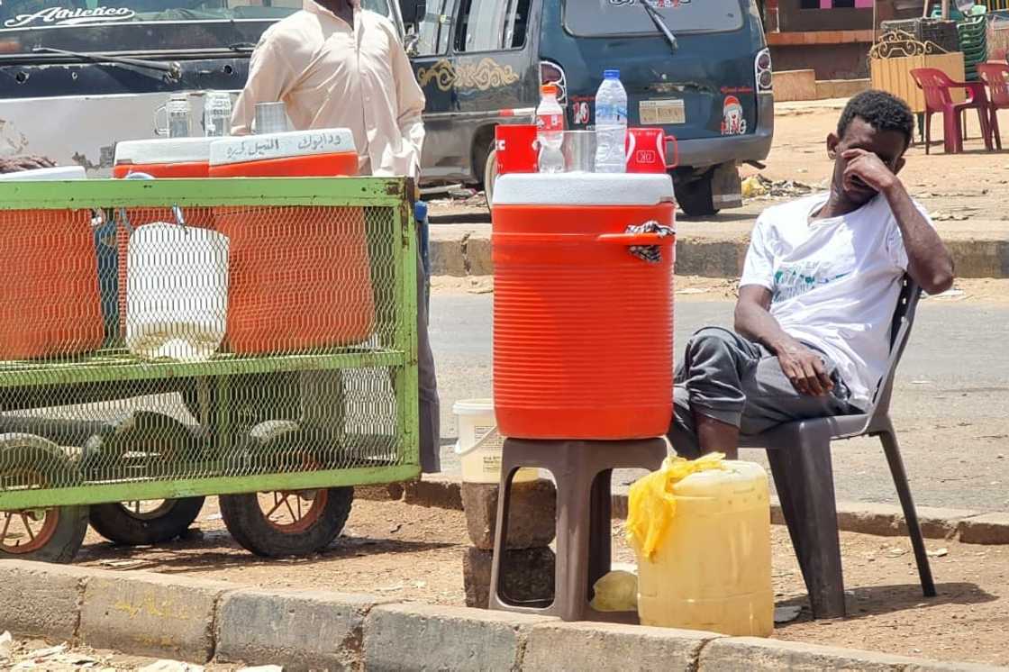 Business is slow for this street vendor in the Sudanese capital Khartoum, one of the main battlegrounds of the conflict