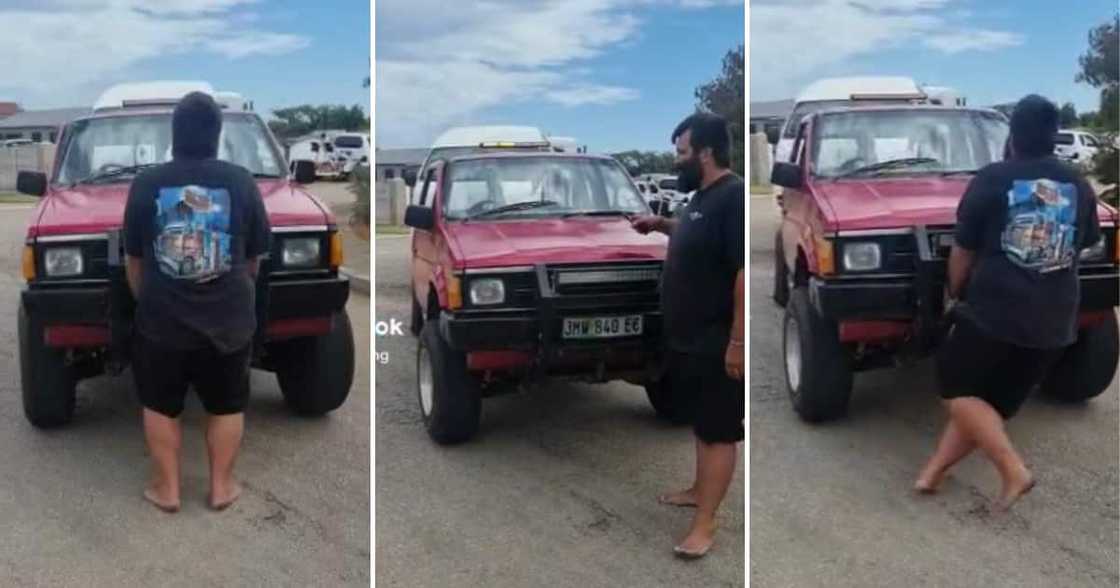 Video on TikTok of man lifting a bakkie