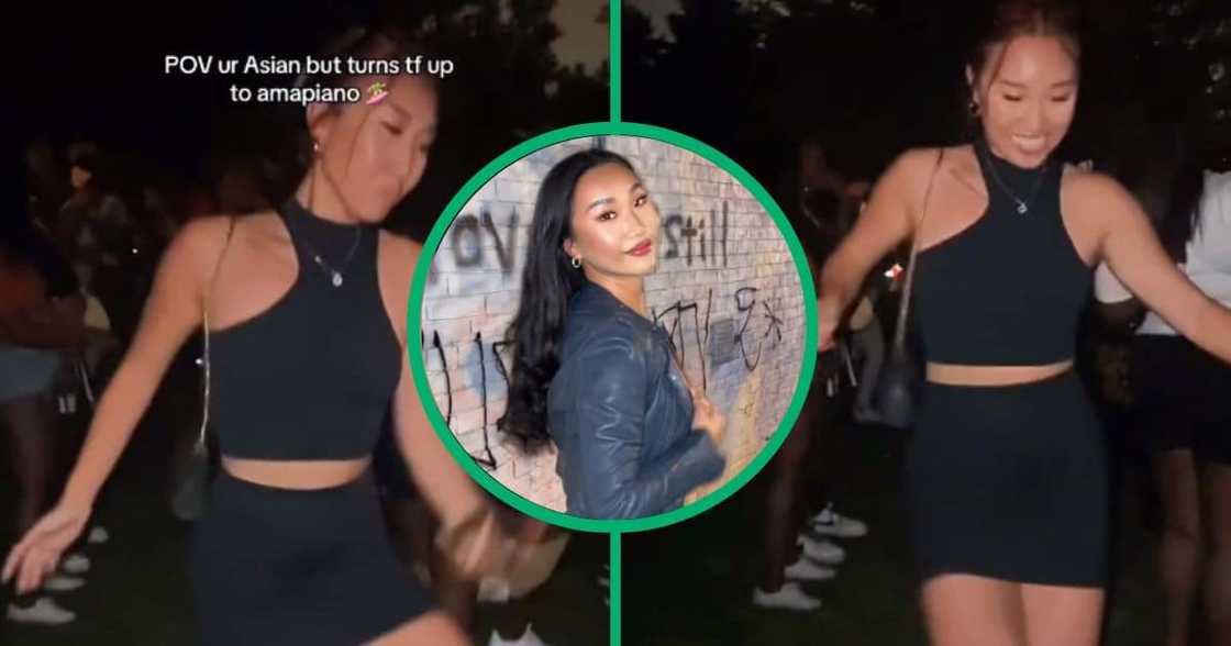 Asian woman shows off amazing amapiano dance moves Asian woman shows off amazing amapiano dance moves