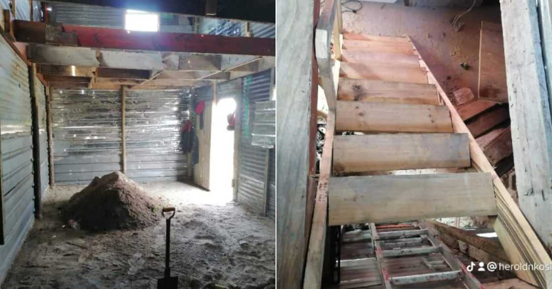 Man shows inside of two-storey shack in TikTok Man shows inside of two-storey shack in TikTok