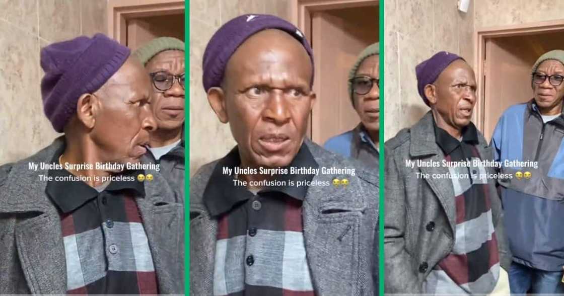 Confused uncle as he enters his surprise party Confused uncle as he enters his surprise party