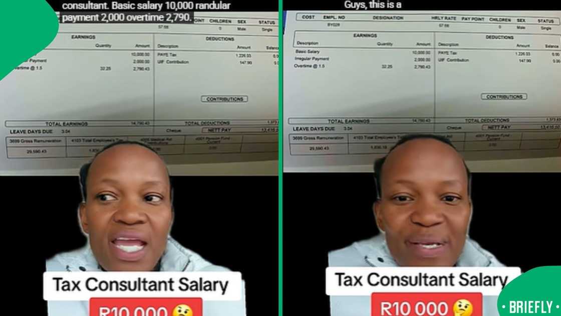 A screenshot of a payslip breakdown shared online, revealing a South African tax consultant’s salary details
