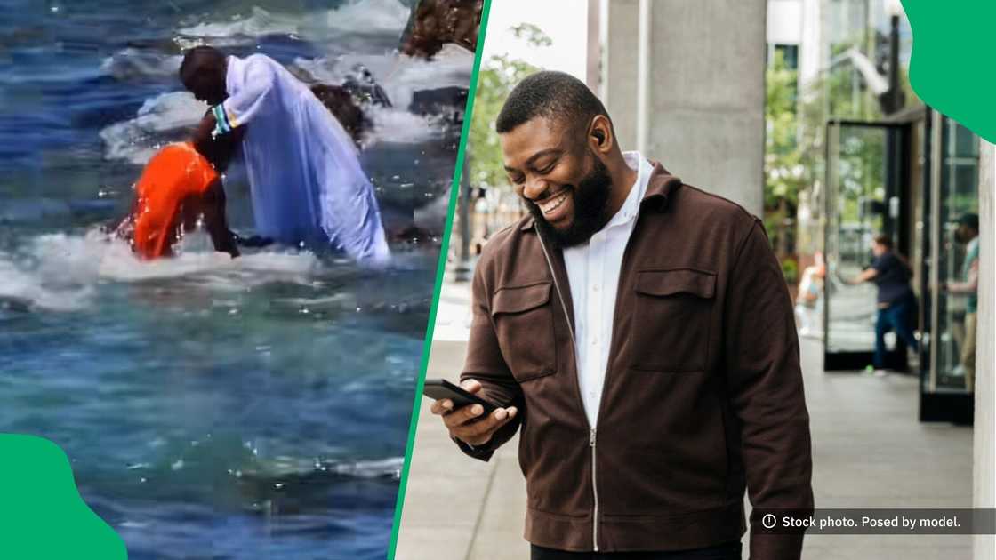 A TikTok video shows a weird baptism scene on a Cape Town beach that amused SA. A TikTok video shows a weird baptism scene on a Cape Town beach that amused SA.