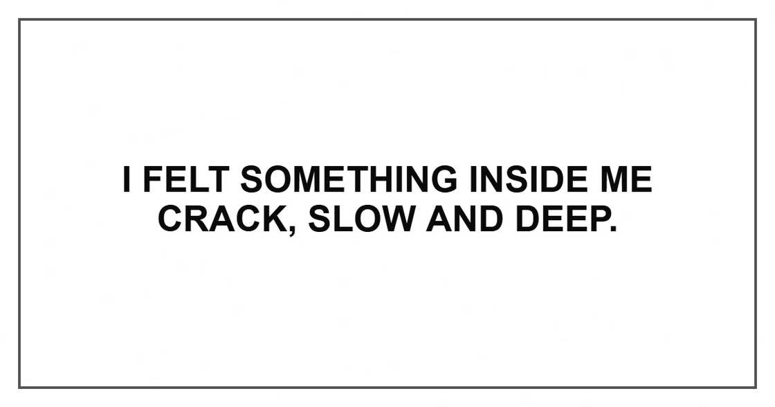 I felt something inside me crack, slow and deep.