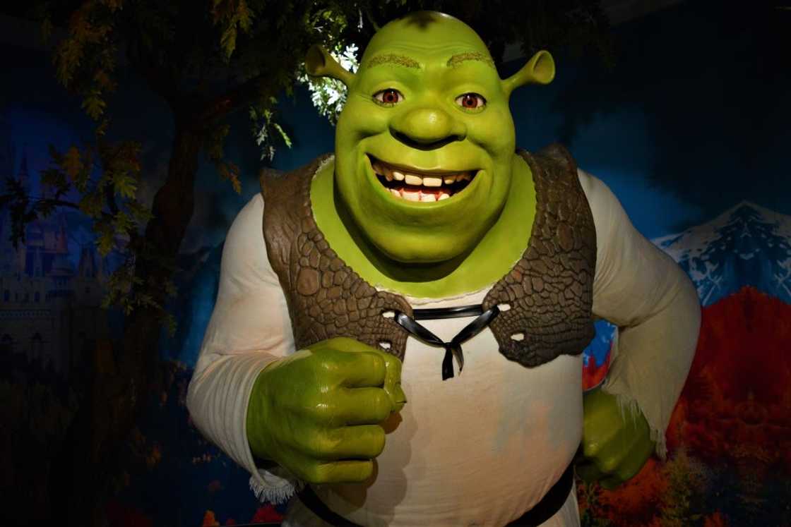 A wax figure of Shrek A wax figure of Shrek
