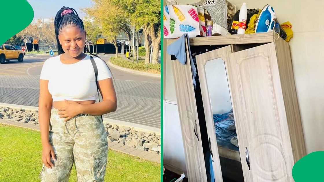 A TikTok video shows a student’s wardrobe collapsing. A TikTok video shows a student’s wardrobe collapsing.