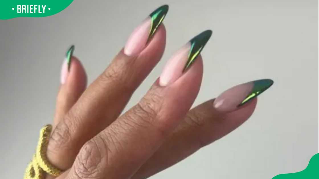 Green chrome nail design