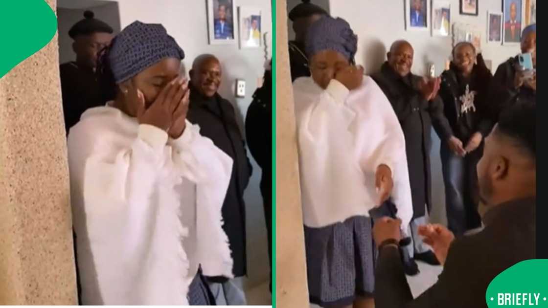 A viral TikTok clip showed a South African woman breaking down in joyful tears after receiving a surprise proposal soon after lobola was paid