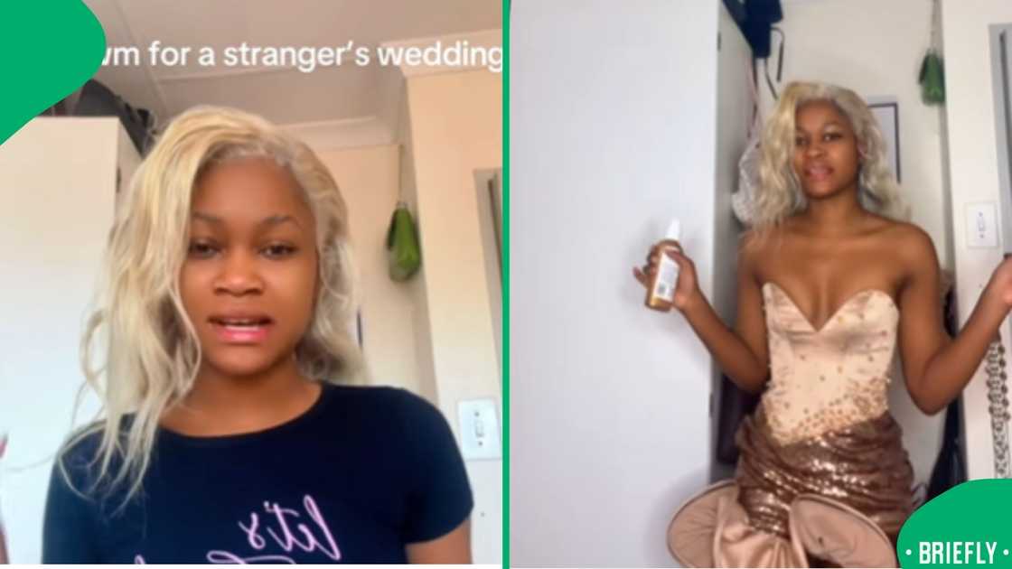 A South African woman trended online after filming herself getting ready to sneak into a wedding uninvited