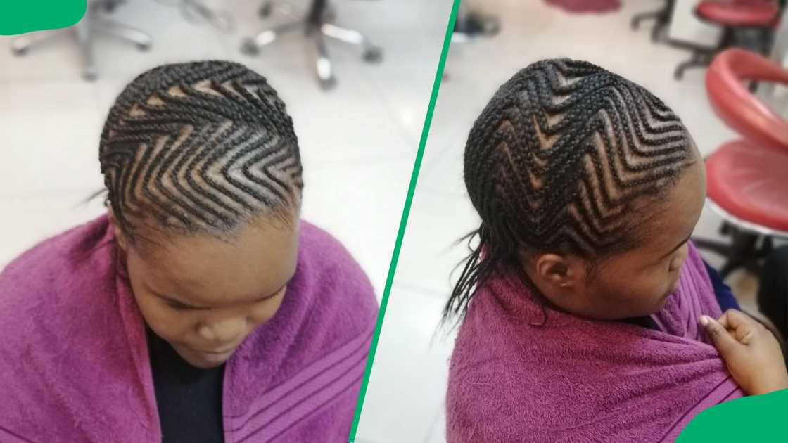 A woman with zigzag freehand hairstyle A woman with zigzag freehand hairstyle