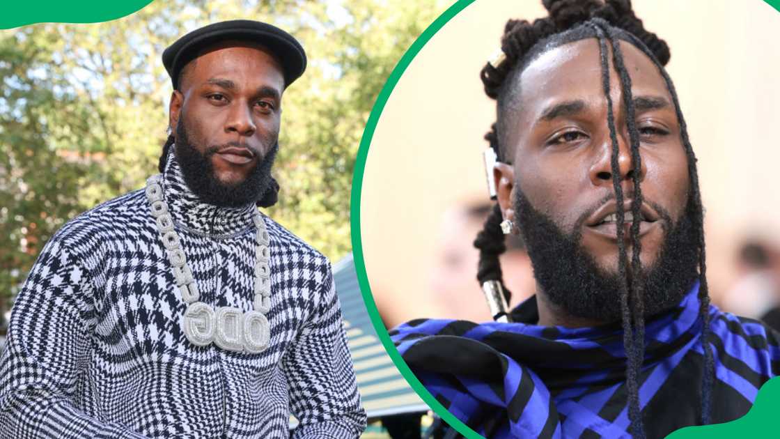 Burna Boy in London, England (L). Burna Boy in New York City (R). Burna Boy in London, England (L). Burna Boy in New York City (R).