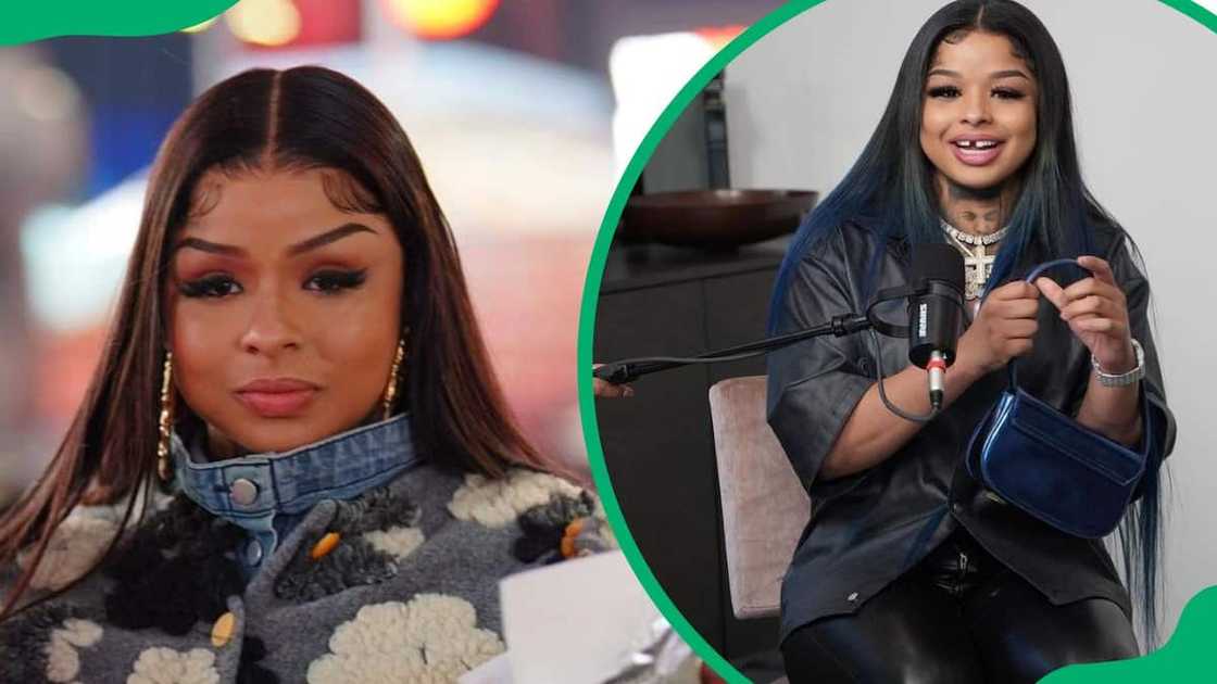 Chrisean Rock wearing a fluffy coat(L). The rapper during an interview (R). Chrisean Rock wearing a fluffy coat(L). The rapper during an interview (R).