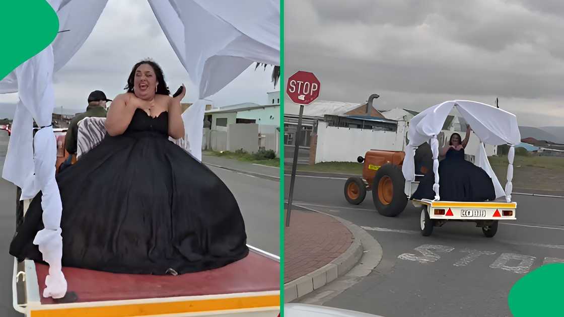 The high school learner opted for an unusual tractor arrival for her matric farewell The high school learner opted for an unusual tractor arrival for her matric farewell