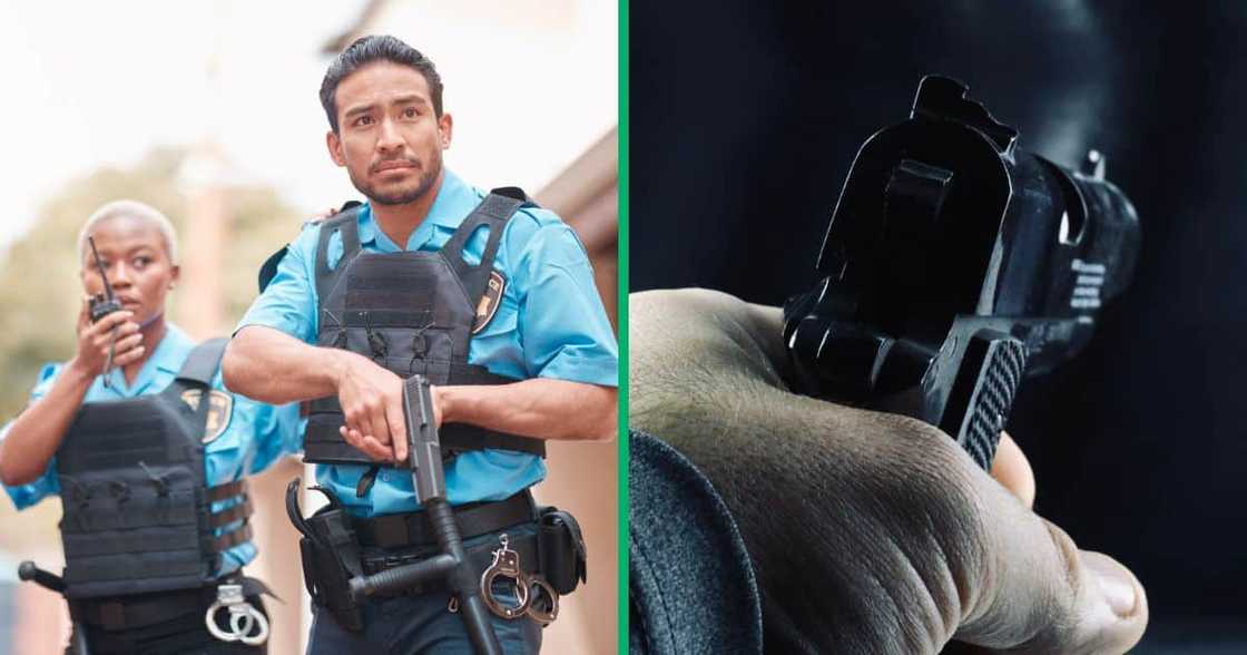 Stock images of security personnel and a hand holding a firearm Stock images of security personnel and a hand holding a firearm
