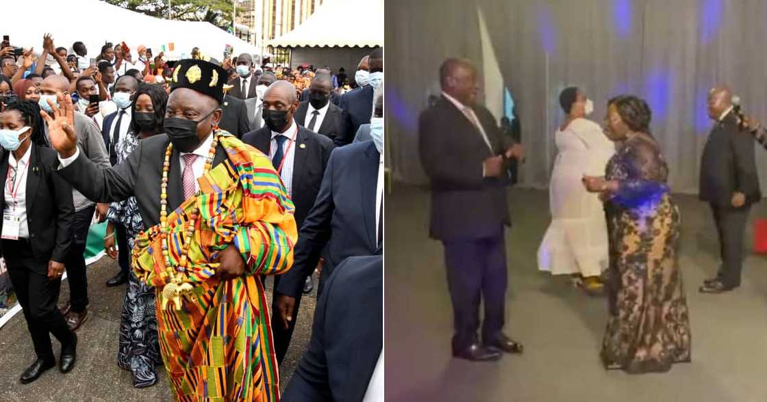 President Cyril Ramaphosa, Dancing, Ghana, West Africa, state visit, no mask, Covid-19, social distancing President Cyril Ramaphosa, Dancing, Ghana, West Africa, state visit, no mask, Covid-19, social distancing