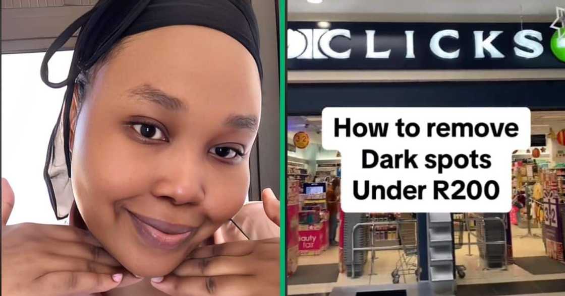 An SA woman posted a TikTok video showing various skincare products for dark marks An SA woman posted a TikTok video showing various skincare products for dark marks